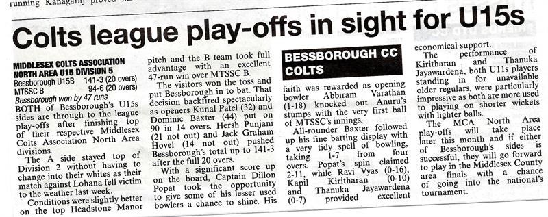 Colts league play-offs in sight for U15s